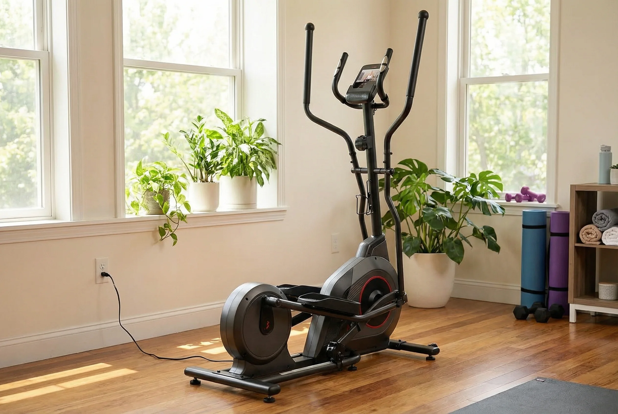 Sunny Health and Fitness smart elliptical machine for seniors with magnetic resistance