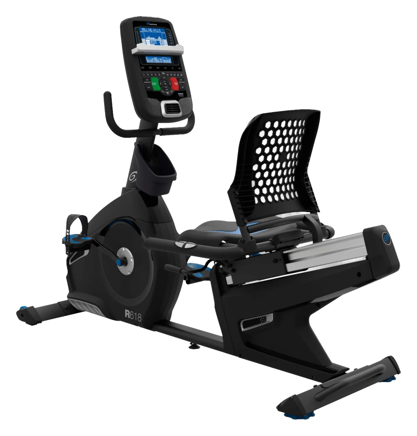 Nautilus R618 recumbent exercise bike with a padded seat and large console display