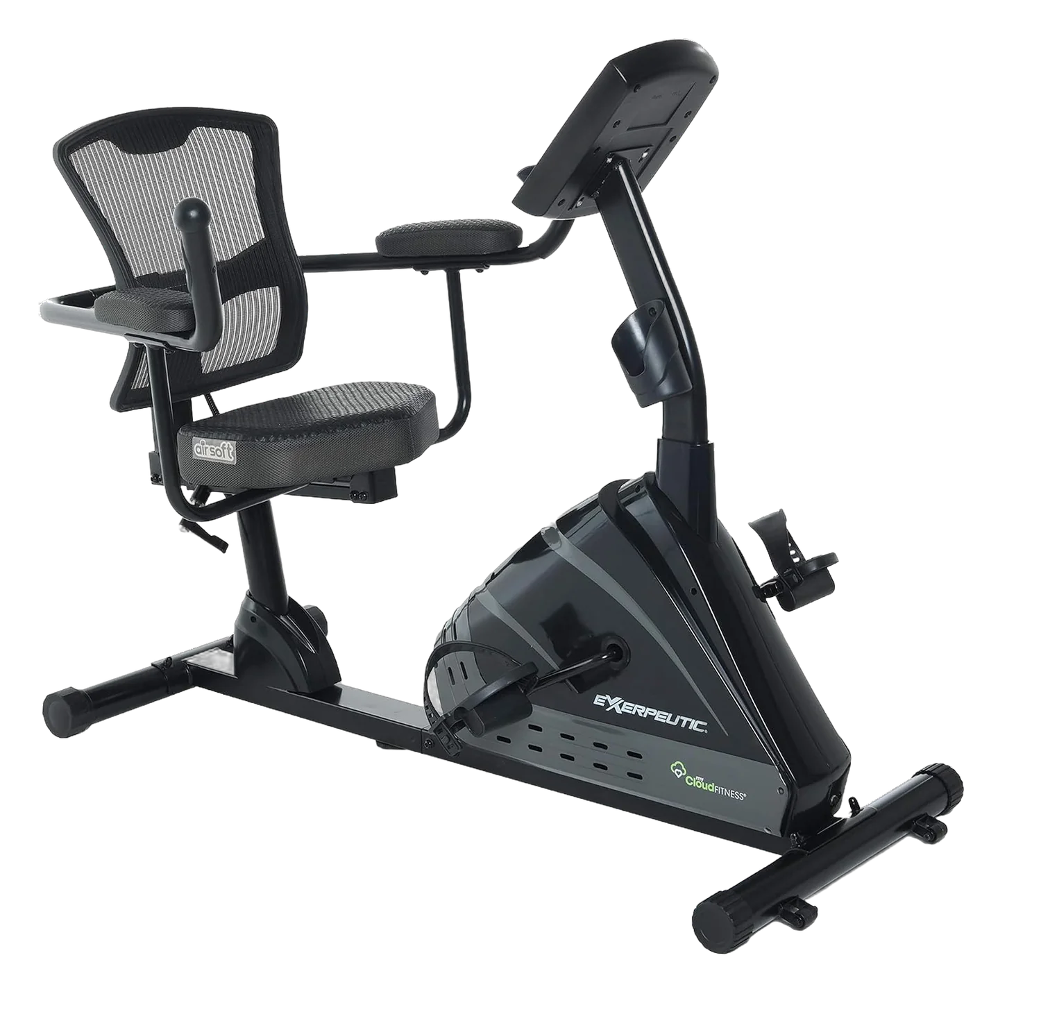 Exerpeutic 5000 recumbent exercise bike with mesh back seat and step-through frame on white background