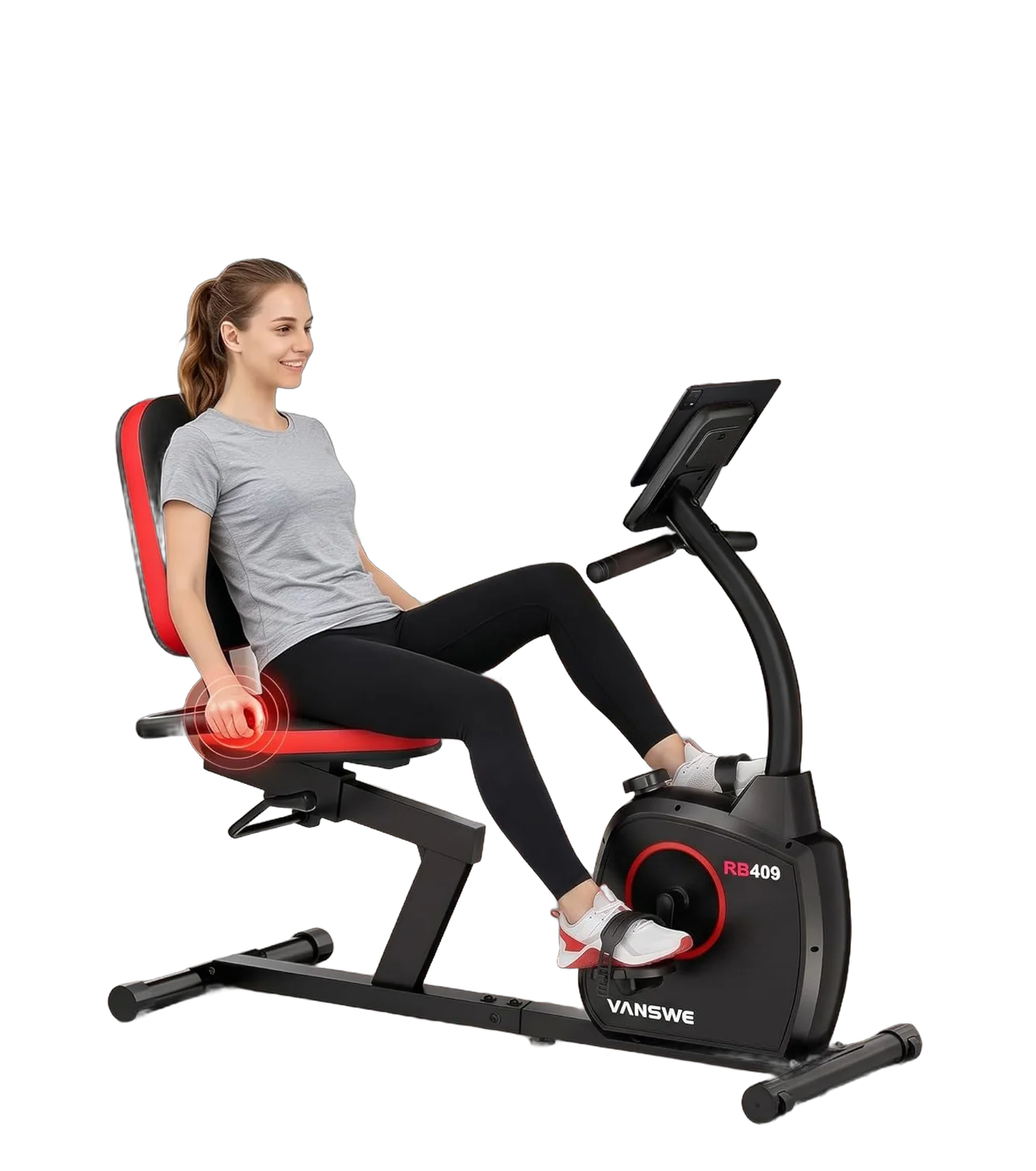 VANSWE RB409 recumbent exercise bike with red seat and black frame on white background
