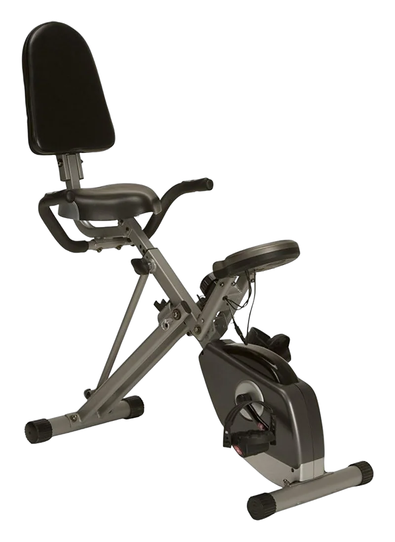 Exerpeutic 400XL folding recumbent exercise bike with padded seat and backrest on white background