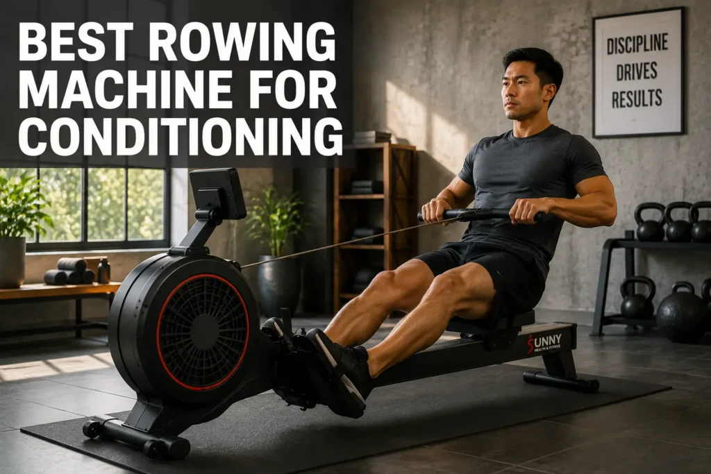 A man on a rowing machine conditioning