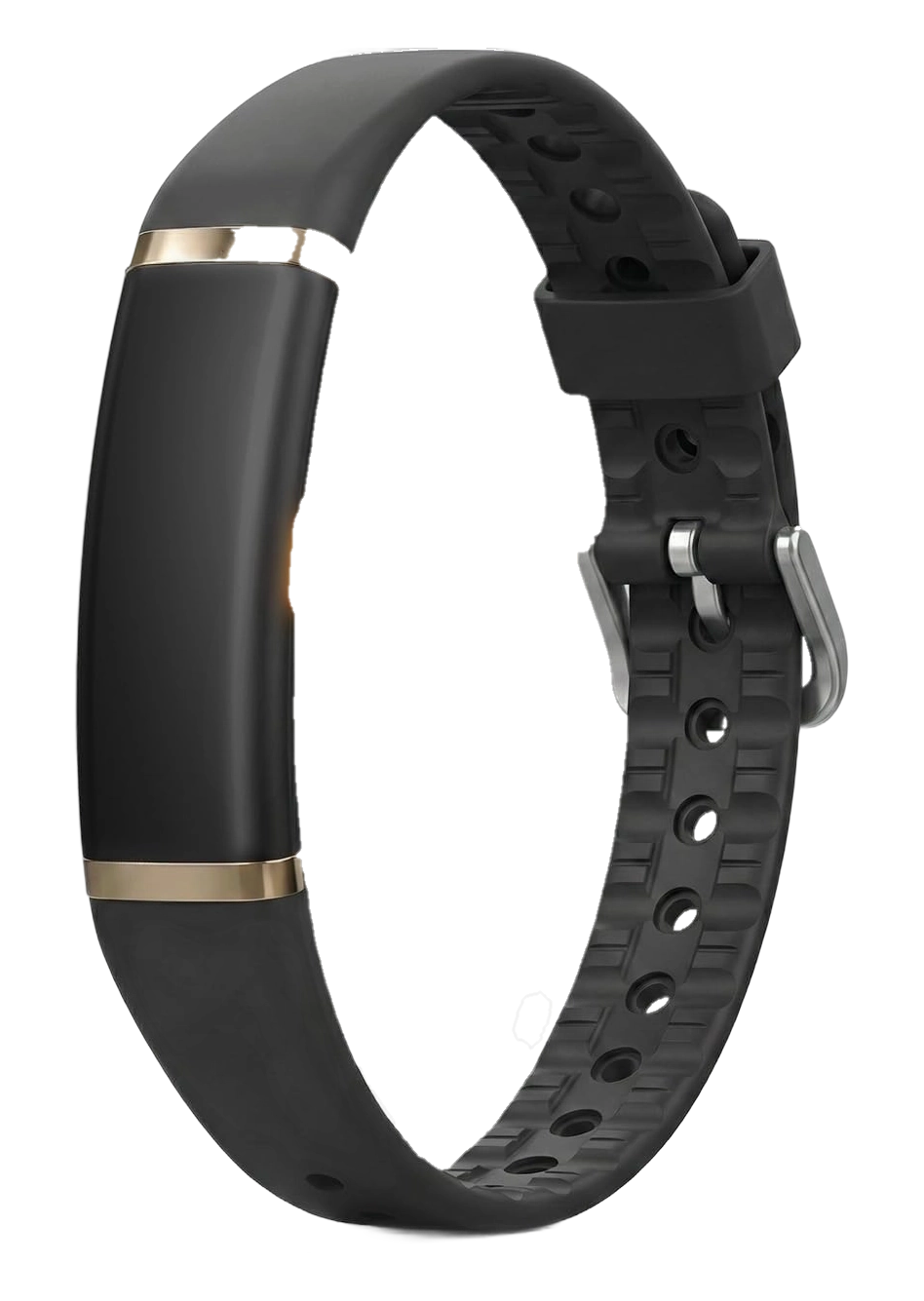 FITVII Screenless Fitness Tracker with black silicone band and gold trim accents