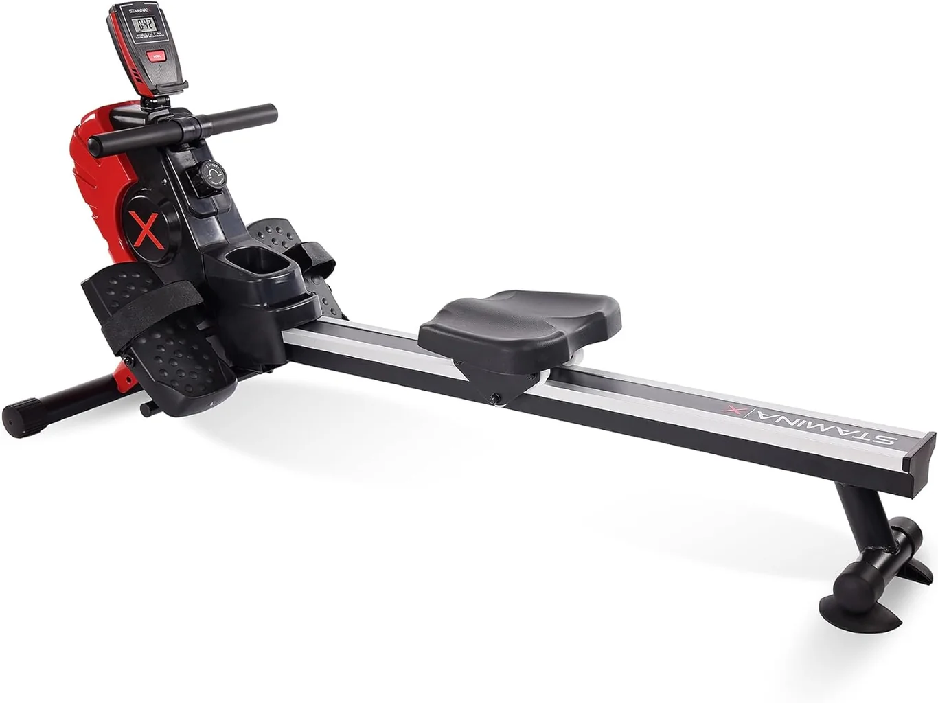 Stamina X 1102 magnetic rowing machine with monitor console and padded seat