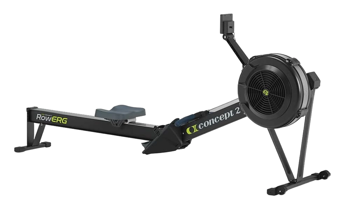 Concept2 RowErg rowing machine with black flywheel housing and folding monorail frame