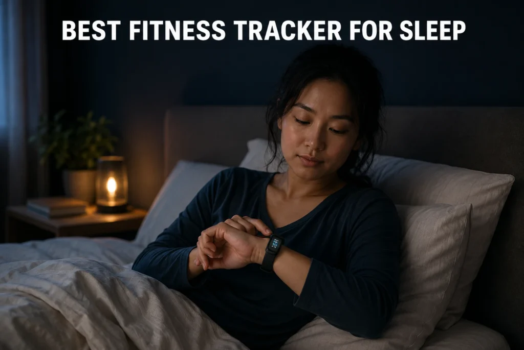 A woman setting her fitness tracker before going to sleep
