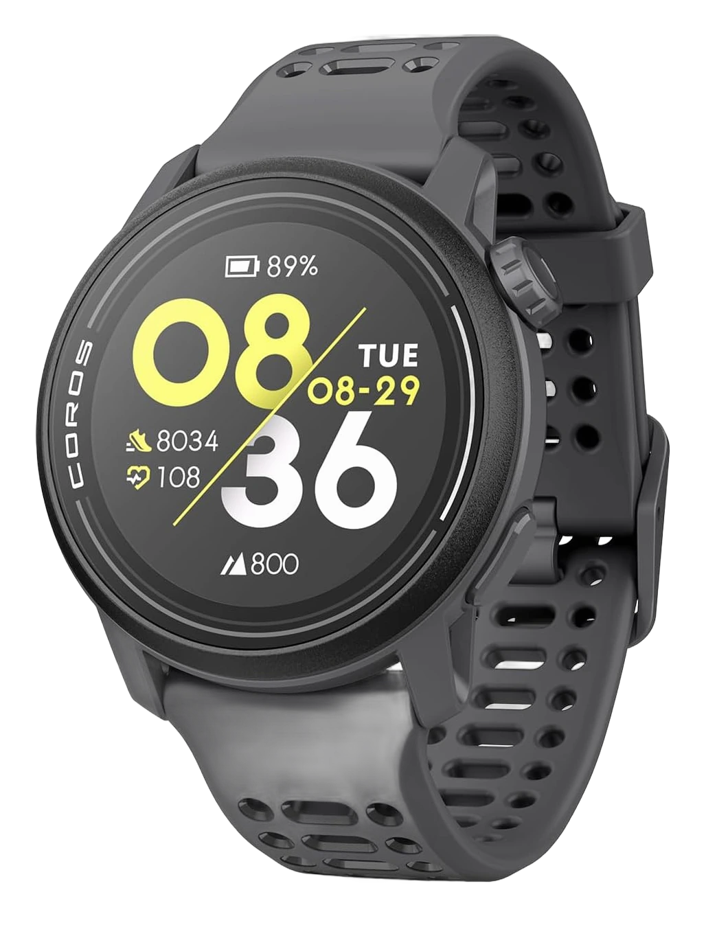COROS PACE 3 GPS smartwatch with a gray silicone band and colorful touchscreen watch face