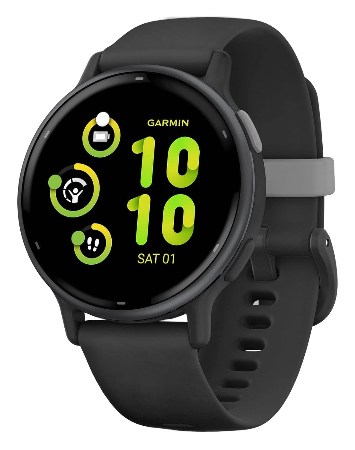 Garmin Vivoactive 5 black smartwatch with silicone band and digital watch face