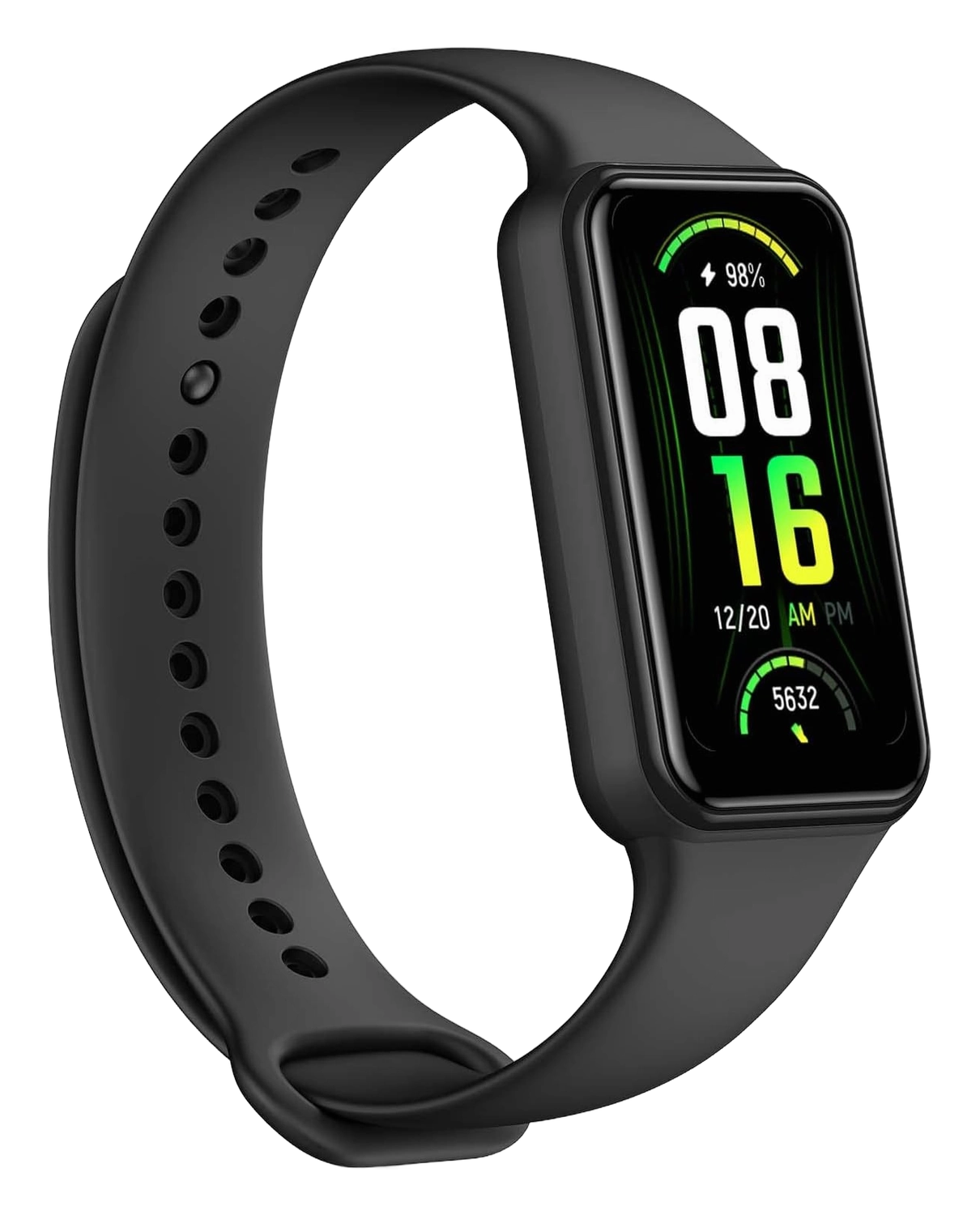 Amazfit Band 7 fitness tracker with black silicone band and color touchscreen