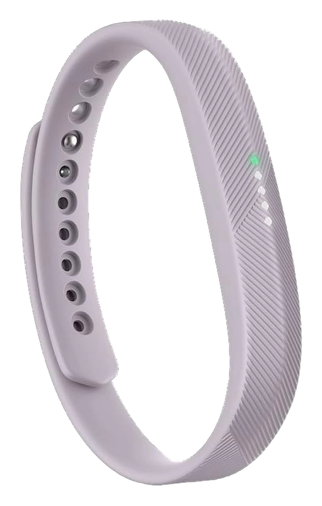 Lavender-gray Fitbit Flex 2 silicone band with adjustable clasp holes and tracker module