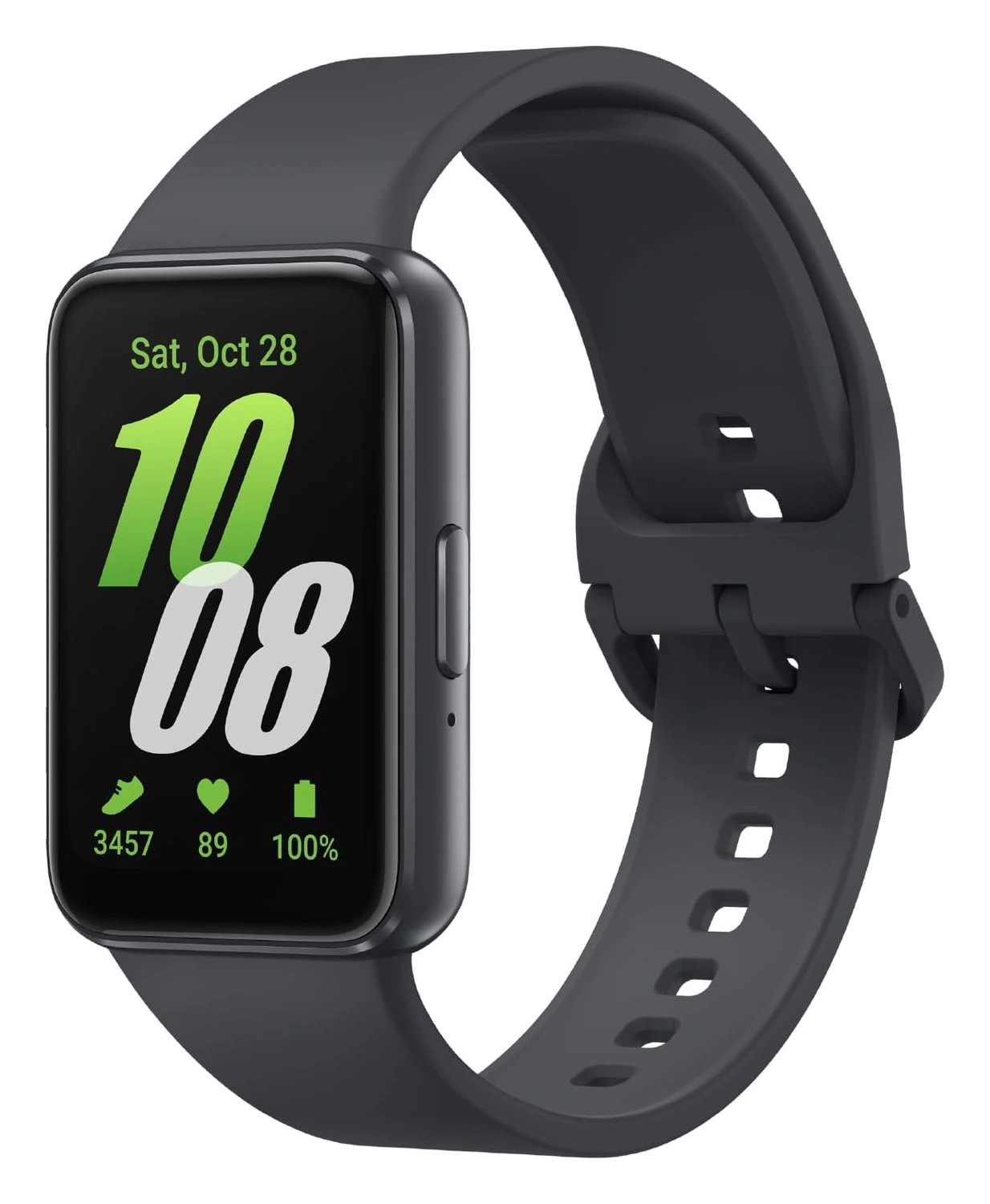 Samsung Galaxy Fit3 fitness tracker with silicone band showing time and step count display