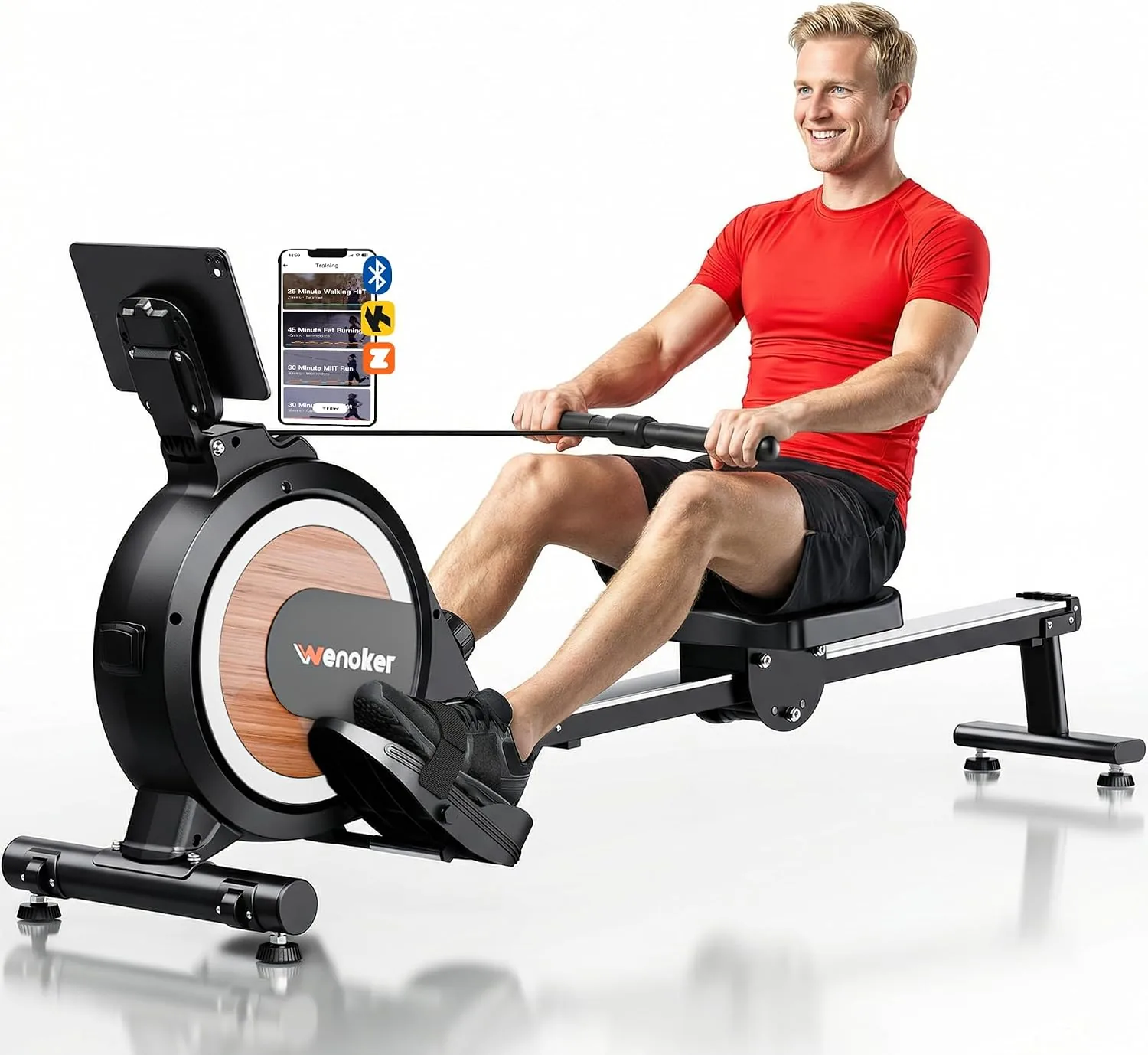 Wenoker magnetic rowing machine with LCD monitor and 16 level silent magnetic resistance
