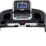 Spirit XT385 console close-up showing heart rate percent profile and workout stats