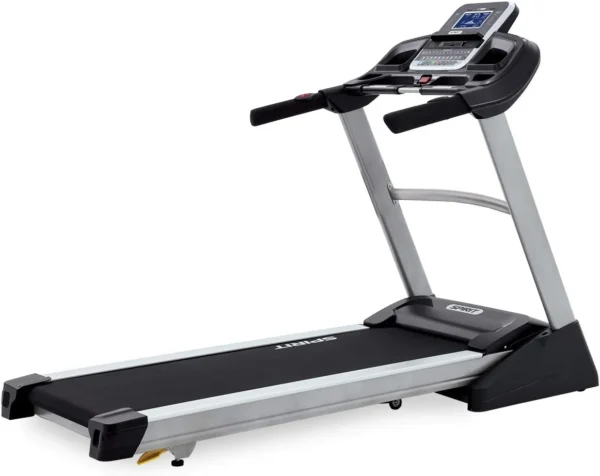 Spirit Fitness XT385 treadmill, three-quarter studio hero shot