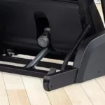 3G Cardio Pro Runner X folded, showing the base hinge and transport wheels