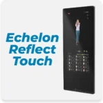 Three-quarter angle view of the Echelon Reflect mirror showing its slim frame and active screen