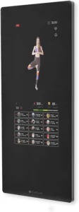 Echelon Reflect Smart Connect wall mirror displaying a live workout class on its touchscreen