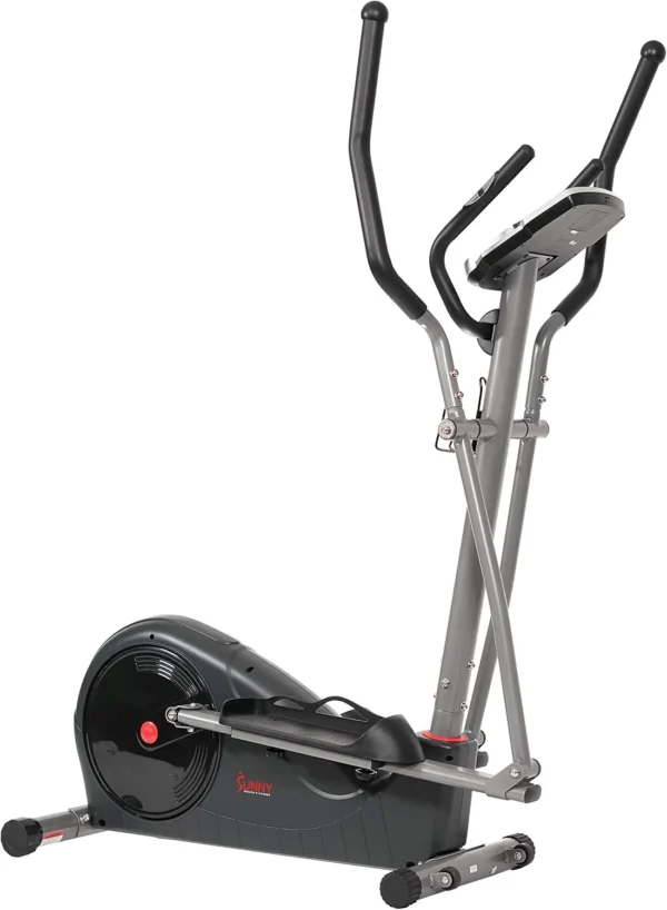 Sunny Health & Fitness SF-E320002 silent elliptical, three-quarter studio view