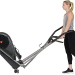 Sunny SF-E320002 elliptical being tilted and wheeled for storage