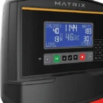 Matrix TF30 XR 8.5 inch LCD console close-up showing calories, watts, incline and speed readout