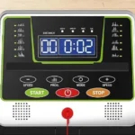Redliro treadmill console close-up, top-down view of start-stop and speed buttons