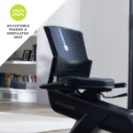Close-up of the Schwinn 290 adjustable padded seat and backrest with sliding seat rail