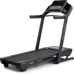 ProForm Carbon TL treadmill three-quarter studio view showing console and folded arm