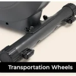 Sunny Health & Fitness Smart Recumbent Bike transport wheels on the front base for moving the machine