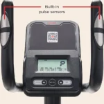 Sunny SF-E324005 elliptical console close-up showing digital monitor and built-in handlebar pulse sensors