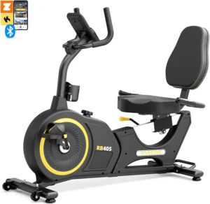 VANSWE RB405 light commercial recumbent bike, three-quarter studio shot showing full frame, backrest, console mount, and flywheel