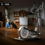 HARISON HR E1190 elliptical in an evening living room with a child and dog nearby