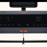 Close-up of Sunny SF-X7210 touchscreen console showing incline, time, distance, and speed readout