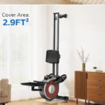 Merach Q1S rower folded upright against a wall for vertical storage