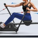 Woman using the Merach RS3 Scull rower in single-arm alternation mode