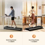 WalkingPad Z3 Hybrid+ used as a walking desk pad versus running mode with handrail raised