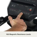Schwinn 280 Recumbent Bike console close-up showing 100 magnetic resistance level buttons