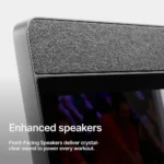 Close-up of the Peloton Tread enhanced front-facing speaker grille above the touchscreen