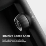Close-up of the Peloton Tread intuitive speed knob with plus and minus controls