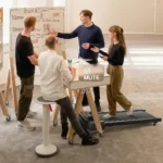 Person walking on the UREVO pad quietly during an office whiteboard meeting