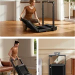 WalkingPad MX8 Plus being folded, carried, and standing folded