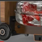 B0GTZ426B6 rowing machine - caster wheel and tank close-up