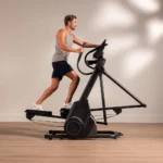Man using the NordicTrack X16 elliptical in a home gym, side view