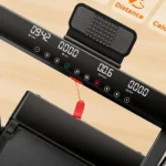 LED display and safety key close-up on the JAGJOG walking pad with height-adjustable handlebar