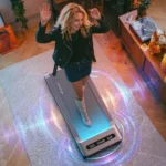 MERACH UltraWalk W60 walking pad top-down view showing RGB-lit belt and console while in use