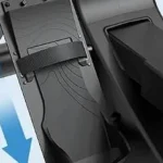 Close-up of the pooboo rower 5-position adjustable foot pedal