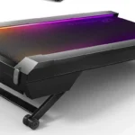 Close-up of the UREVO CyberPad deck showing the RGB speed indicator lighting strip