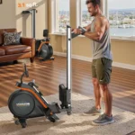 Man folding the YOSUDA RM-187 rower for storage in a living room