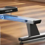 Close-up of the YOSUDA RM-187 rower embedded aluminum track rail and seat