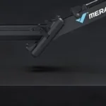 Merach R60N rower side profile showing the alloy rail and fan flywheel