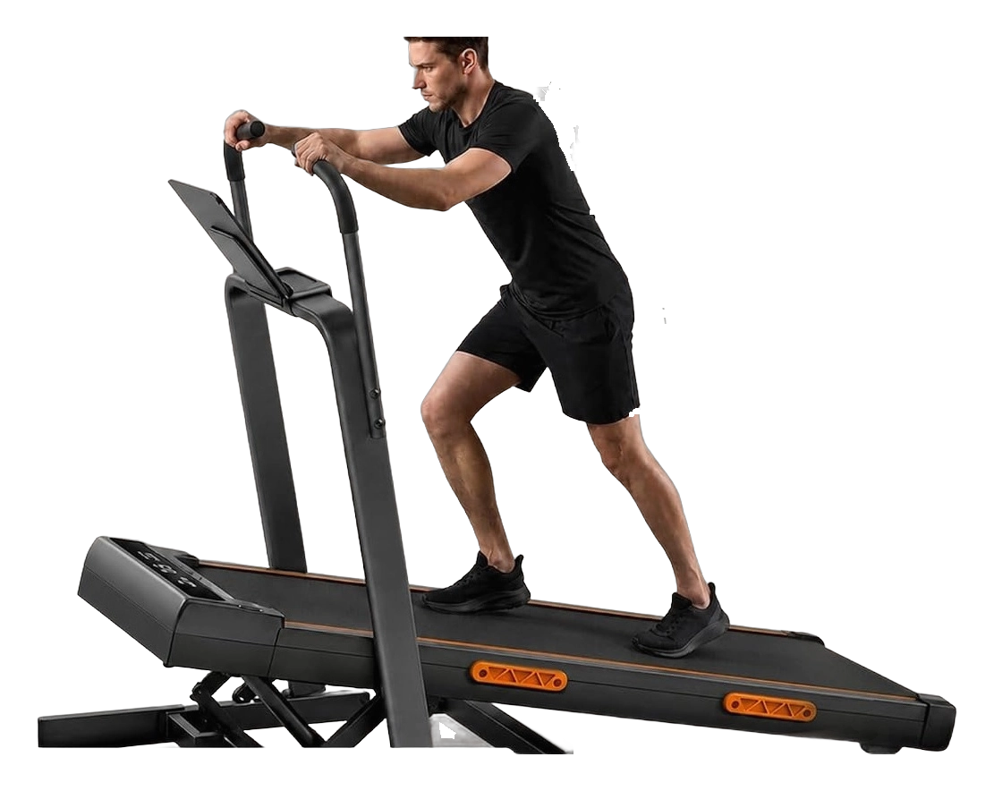 LONTEK-X5FD-Incline-Treadmill LONTEK X5FD treadmill raised to its 40 percent 15 degree maximum incline with 51 inch elevated handrails and a 38.6 inch running belt